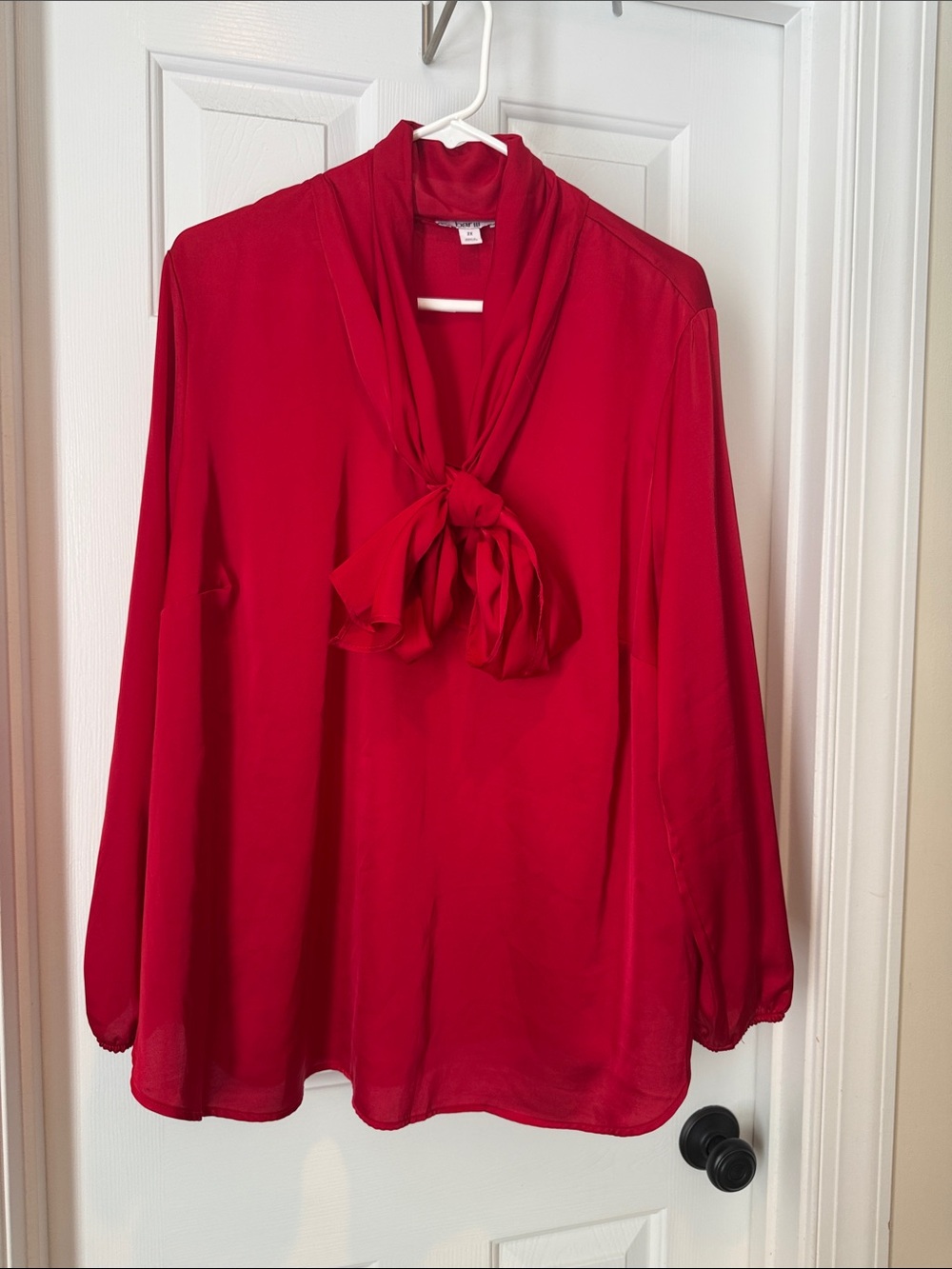 Bar III Red Tie-Neck Long Sleeve Blouse